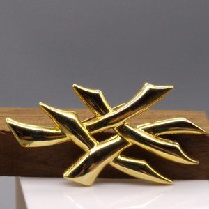 Vintage Stylized Hashtag Brooch, Polished Gold Tone Lapel or Scarf Pin